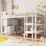 Lit mezzanine enfant en en m�tal 90x200 cm lit simple 4 tiroirs de rangement et 2 �tag�res escalier spacieux ...