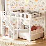 Lit mezzanine enfant pin 140x200 lit adulte loft avec �chelle de rangement armoire �tag�res et sommiers ...