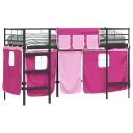 Lit mezzanine pour enfants avec rideaux - vidaxl - noir et rose - m�tal - 105x194x116 cm - lit simple ...