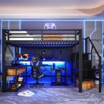 Lit mezzanine enfant lit superpos� avec bureau 140�200cm �quip� dun �clairage led et dun port usb espace ...