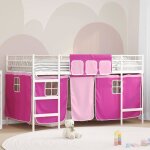 Lit mezzanine pour enfants - vidaxl - blanc et rose - m�tal - 90x190 cm - rideaux inclus - respirant