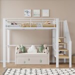 Lit mezzanine avec escalier 140x200 cmstructure m�tallique stableescalier int�gr�stable & durable pour ...