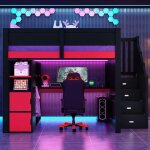 Lit mezzanine gaming 140 x 200 cm - avec bureau espace de rangement �clairage led port usb et escalier ...
