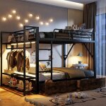 Lit mezzanine - langtu - 140x200 led & rangement - m�tal / mdf - led connect� - 2 tiroirs & �tag�res