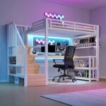 Lit mezzanine - langtu - 90x200 - bureau int�gr� - led r�glable - rangement escalier usb / type - c