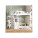 Lit mezzanine - langtu - motif �toiles et lune - 90 x 200 cm - escalier de rangement - bois massif blanc ...