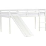 Lit mezzanine  lattes chelle et toboggan 90x200 cm - homestyle4u - bois massif - blanc - pour enfant ...
