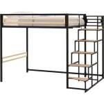 Lit mezzanine leon - 140x190 cm - mtal noir - sommier inclus