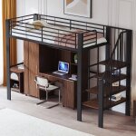 Lit mezzanine - luonians - 90 x 200 cm lit mezzanine en fer forg� avec escalier rangement sous le lit ...