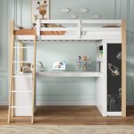 Lit mezzanine maisentiel 90x200 blanc mdf avec bureau escamotable armoire tiroirs et escalier s�curis� ...