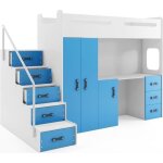 Lit mezzanine max 4 en 80x200 avec bureau armoire matelas sommier et escalier en blanc + bleu