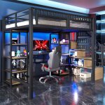 Lit mezzanine en m�tal 140 x 200 cm avec bureau et ports usb lit superpos� avec led et plusieurs niveaux ...