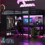 Lit mezzanine m�tal 160x200 avec bureau led et multiprise usb lit gaming gamer 2 places avec rangement ...