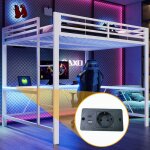 Lit mezzanine en m�tal 160x200 cm avec bureau lit superpos� enfant avec �clairage led rgb ports usb et ...