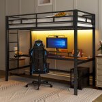 Lit mezzanine en m�tal - lemonbest - 90x200 - bureau int�gr� - led multicolore connect�e - ports usb ...