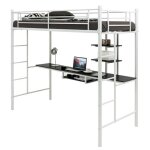 Costway lit mezzanine en m�tal avec bureau 90 x 190 cm avec 2 etag�res 2 �chelles garde - corps sur toute ...