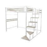 Lit mezzanine en m�tal avec escalier lena - 140 x 190 cm - blanc
