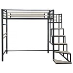Lit mezzanine en mtal avec escalier lena - 140 x 190 cm - noir