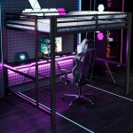 Lit mezzanine en m�tal - luonians - 160x200 cm avec �clairage led station de recharge usb bureau barri�res ...