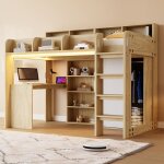 Lit mezzanine multifonction avec bureau et armoire 90 x 200 cm maisentiel