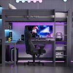 Lit mezzanine - play - 90 x 200 cm - bureau int�gr� led - station de recharge 2 prises + 2 usb