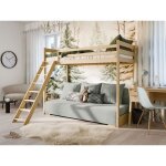 Lit mezzanine et canape safino 90 x 200 / 140 x 200 pin - gris
