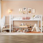 Lit mezzanine semi - haut 90x200 blanc avec escalier rangement - id�al chambre enfant & ado design moderne ...