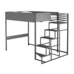 Lit mezzanine avec sommier et escalier en tissu gris mtal finition epoxy grise et mlamine grise - couchage ...