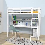 Lit mezzanine studio 90x190 + 1 sommier + caisson 3 tiroirs + bureau + tagre / blanc
