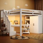 Lit mezzanine lit superpos� 140 x 200 cm en bois avec bureau armoire et �tag�re avec usb et lumi�res ...