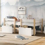 Lit mi - hauteur dripex 90x200cm avec 2 grands tiroirs et rangements - blanc Lit mi - hauteur dripex 90x200cm avec 2 grands tiroirs et rangements - blanc