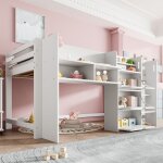 Lit mi - hauteur enfant blanc en forme de maison avec rangements int�gr�s
