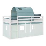 Lit mi - hauteur - homestyle4u - 2931 - 90x200 cm - pin massif - tunnel et rideau vert