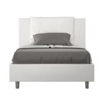 Lit moderne 120x190 cm avec tte de lit coussin simili cuir blanc anja sans sommier et sans coffre