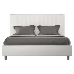 Lit moderne 140x190 cm avec tte de lit rayures verticales matelass simili cuir blanc bazen sans sommier ...