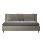 Lit moderne 200x200 cm avec tête de lit coussins simili cuir marron anja sans sommier et sans coffre Lit moderne 200x200 cm avec tête de lit coussins simili cuir marron anja sans sommier et sans coffre