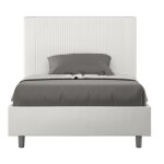 Lit moderne 90x190 cm avec t�te de lit rayures verticales matelass� simili cuir blanc bazen avec sommier ...