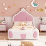 Lit modulaire - dreammespace - 90x200cm - simili cuir blanc - tte de lit couronne - enfantin