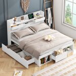 Lit multifonctionnel pour jeunes 140 x 190 cm avec ports usb tiroirs et placards de rangement. lit pour ...