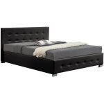 Lit newington - structure de lit capitonn�e noir avec coffre de rangement int�gr� - 140x190 cm