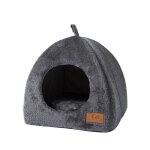 Lit niche pour chat d?intérieur avec coussin amovible lavable rembourré - gris - s - intérieur Lit niche pour chat d?intérieur avec coussin amovible lavable rembourré - gris - s - intérieur