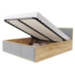 Lit coffre panama t 140x190 - sommier inclus ch�ne - gris clair