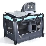 Lit parapluie bb 0 - 36mois pliable - goplus - charge 15kg - 2 roues verrouillables - matelas / panier ...