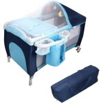 Lit parapluie bb 0 - 36mois pliable - goplus - charge 15kg - 2 roues verrouillables - matelas / table ...