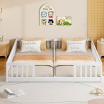 Lit plat en bois massif lit enfant 90�200cm lit double avec barri�res style minimaliste moderne blanc ...
