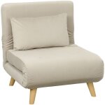 Lit pliant fauteuil inclinable velours beige - dossier r�glable coussins d�coratifs - structure stable ...