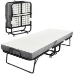 Lit pliant - homcom - 1 personne 200 x 80 cm avec matelas - pliable et portable sur roulettes - cadre ...