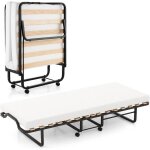 Lit pliant  roulettes avec matelas 10cm - goplus - 200x80cm charge 220kg -  lattes en bois matelas ...