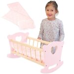 Lit poupee en bois - kinderplay - berceau pour poupe - rose - enfant - 56 x 32 x 75 cm