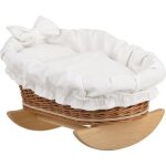 Lit pour poupe en osier naturel  bascule en bois - blanc - pour bb  partir de 3 ans